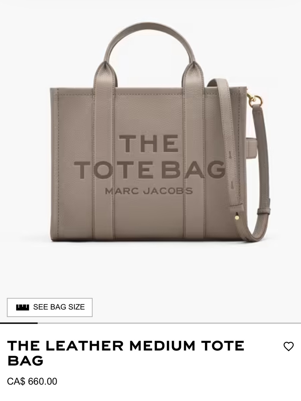 Marc Jacobs Leather Medium Tote Bag — Taupe Gray